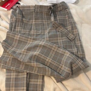 Lulu's Plaid Boot Cut Pants with Belt - Beige and Black